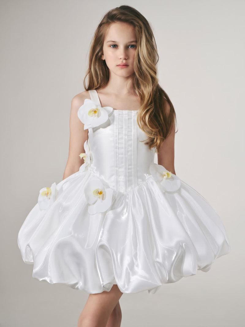 Satin Rosette Sleeveless Short Dresses - White - 9-10Y - image 1