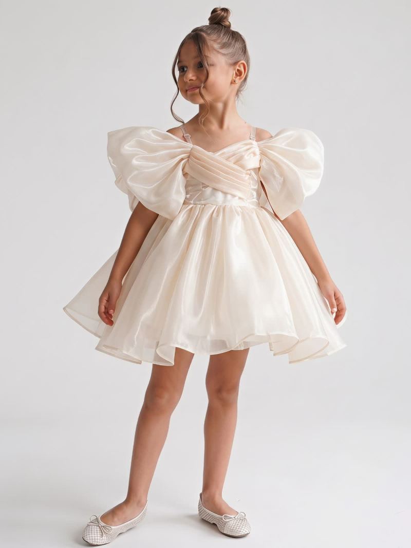 Organza Gathered Sleeveless Short Dresses - Light Champagne - 15-16Y - image 1