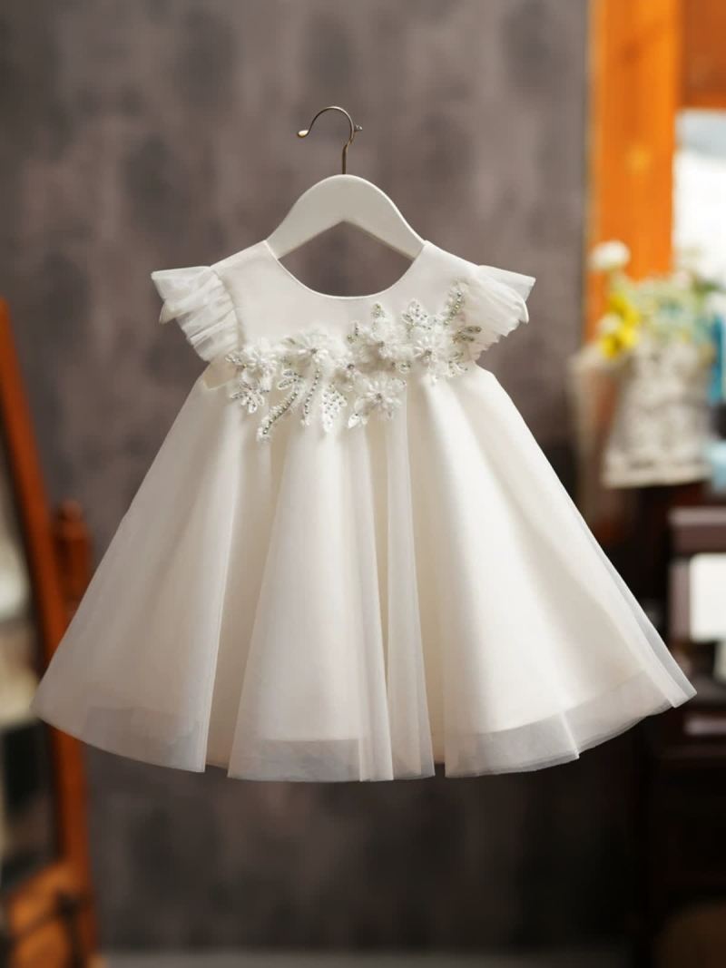 Chemical Fiber Blend Rosette Short Sleeve Short Dresses - image 2