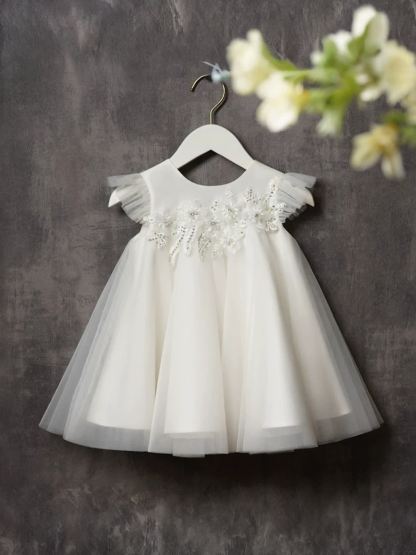 Chemical Fiber Blend Rosette Short Sleeve Short Dresses - image 3