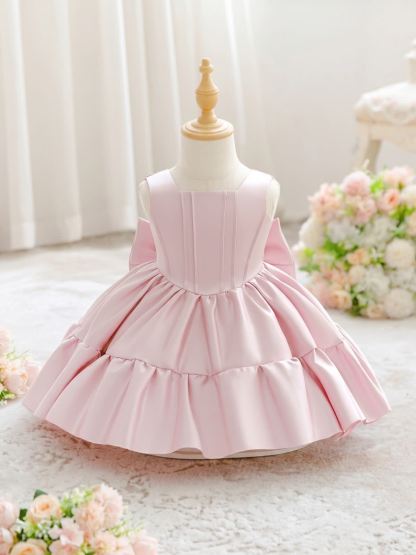 Chemical Fiber Blend Bow Sleeveless Short Dresses - image 3
