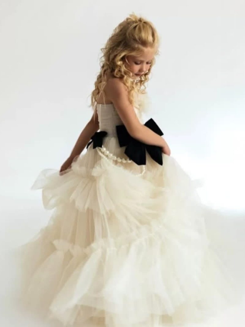 Mesh Bow Imitation Pearls  Ruched Gathered Sleeveless Maxi Dresses - image 2