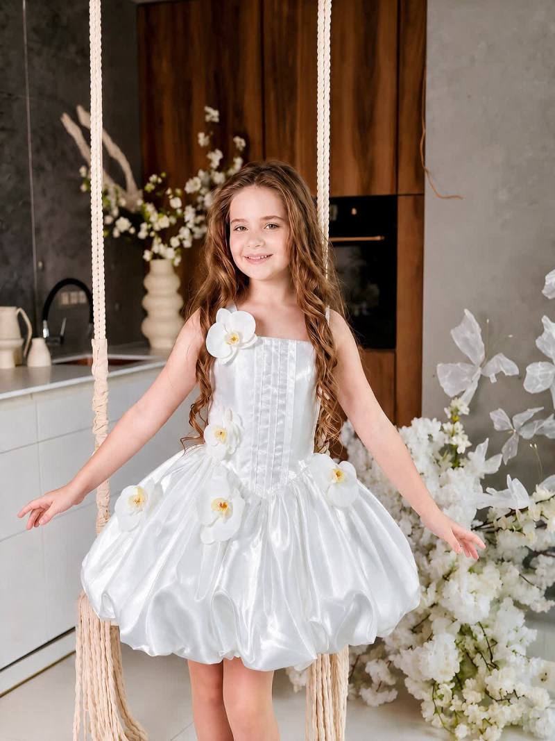 Satin Rosette Sleeveless Short Dresses - image 2