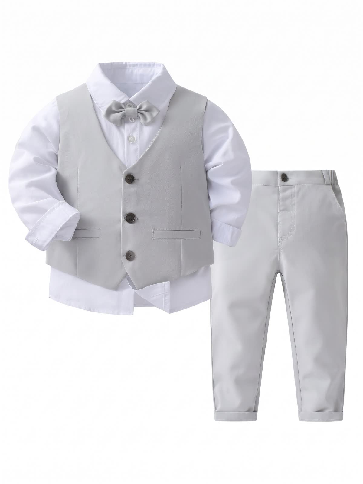 100% Cotton Bow Regular Sleeve Formal Suit - Grey - 140cm - image 1
