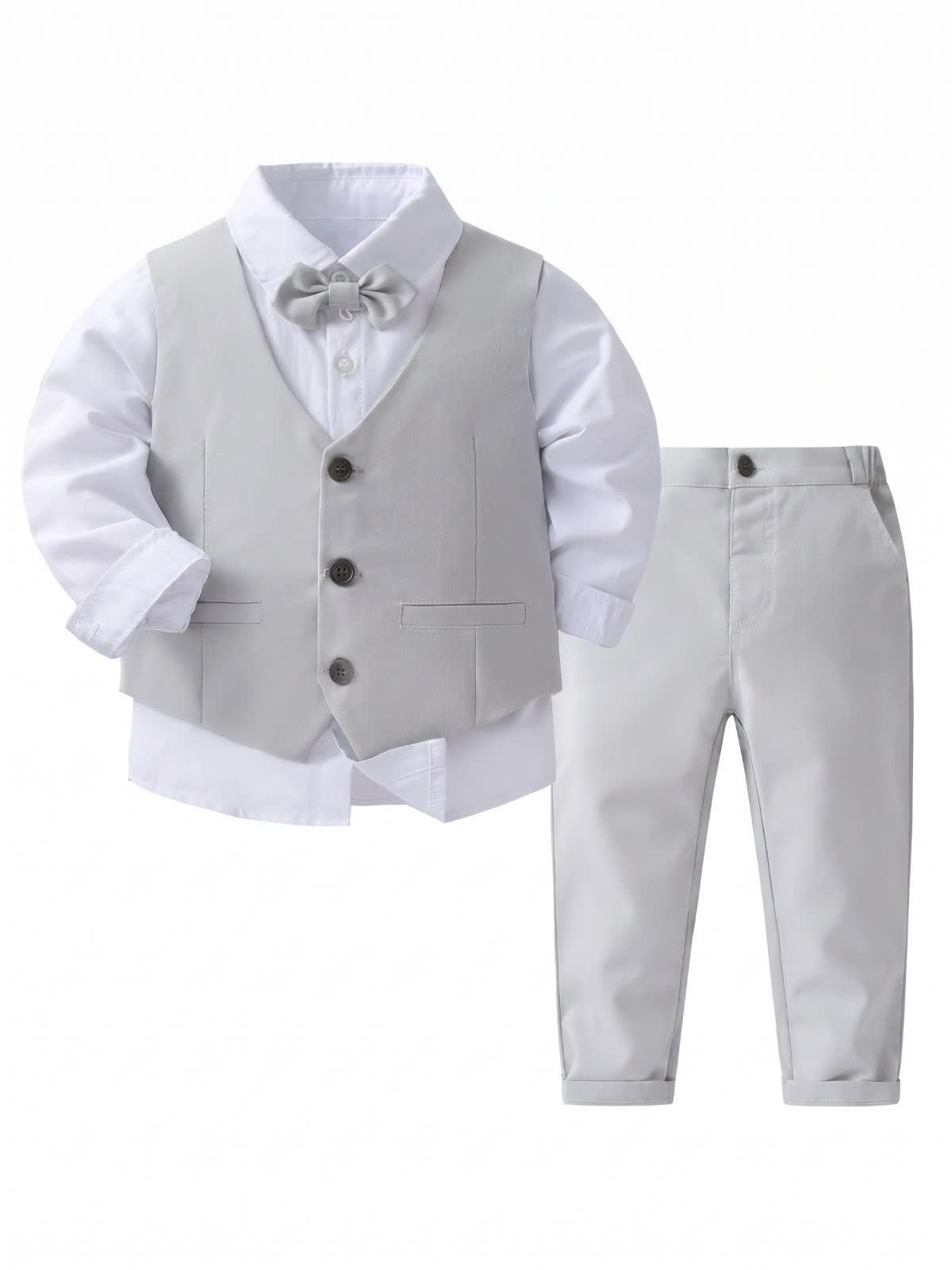 100% Cotton Bow Regular Sleeve Formal Suit - Grey - 140cm - image 1