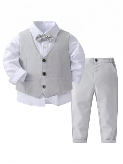 100% Cotton Bow Regular Sleeve Formal Suit - Grey - 140cm - image 1