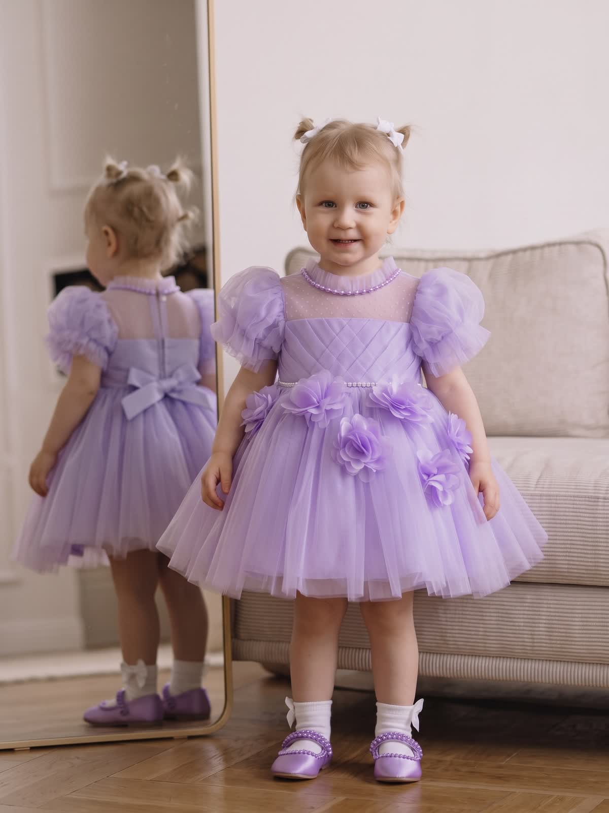 Mesh Rosette Short Sleeve Midi Dresses - image 2