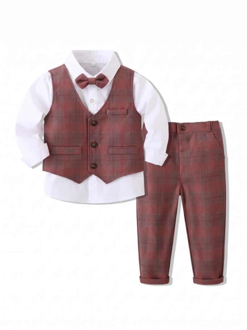 Cotton Bow Long Sleeve Regular 3-piece Formal Suit - Pink Set - 120cm - image 1
