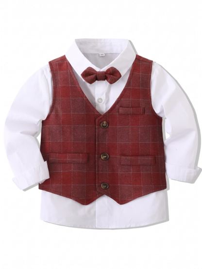 Cotton Bow Long Sleeve Regular 3-piece Formal Suit - image 35