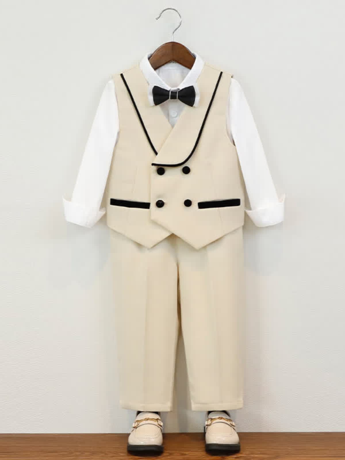 Cotton-blend Button Long Sleeve Regular 5-piece Formal Suit - Beige - 11-12Y - image 1