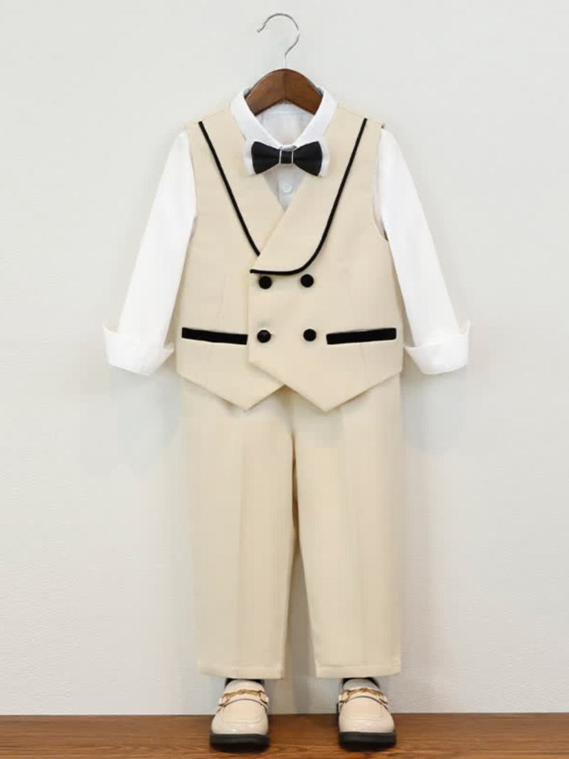 Cotton-blend Button Long Sleeve Regular 5-piece Formal Suit - Beige - 11-12Y - image 1