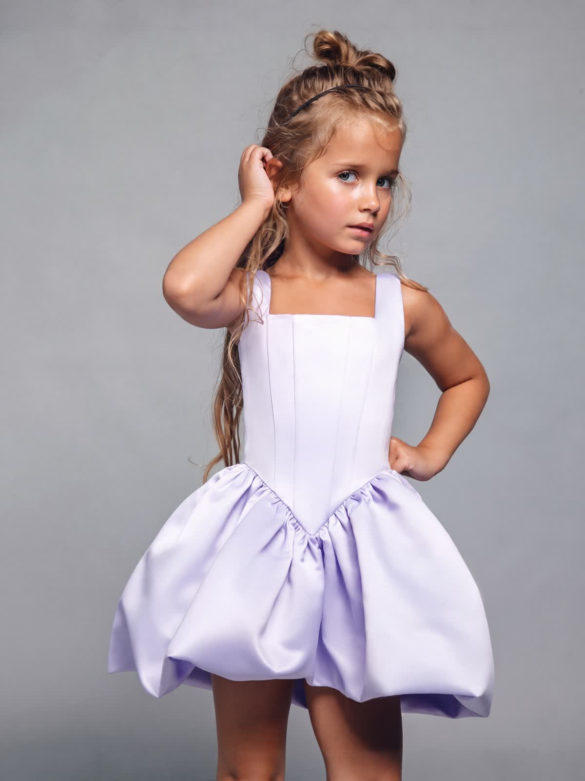 Chemical Fiber Blend Ruched Sleeveless Short Dresses - Light purple - 150cm - image 5