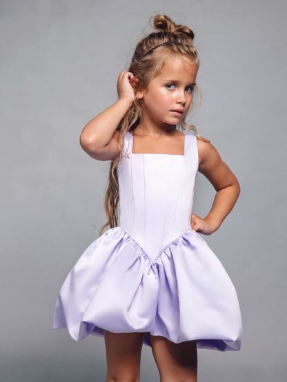 Chemical Fiber Blend Ruched Sleeveless Short Dresses - Light purple - 150cm - image 5