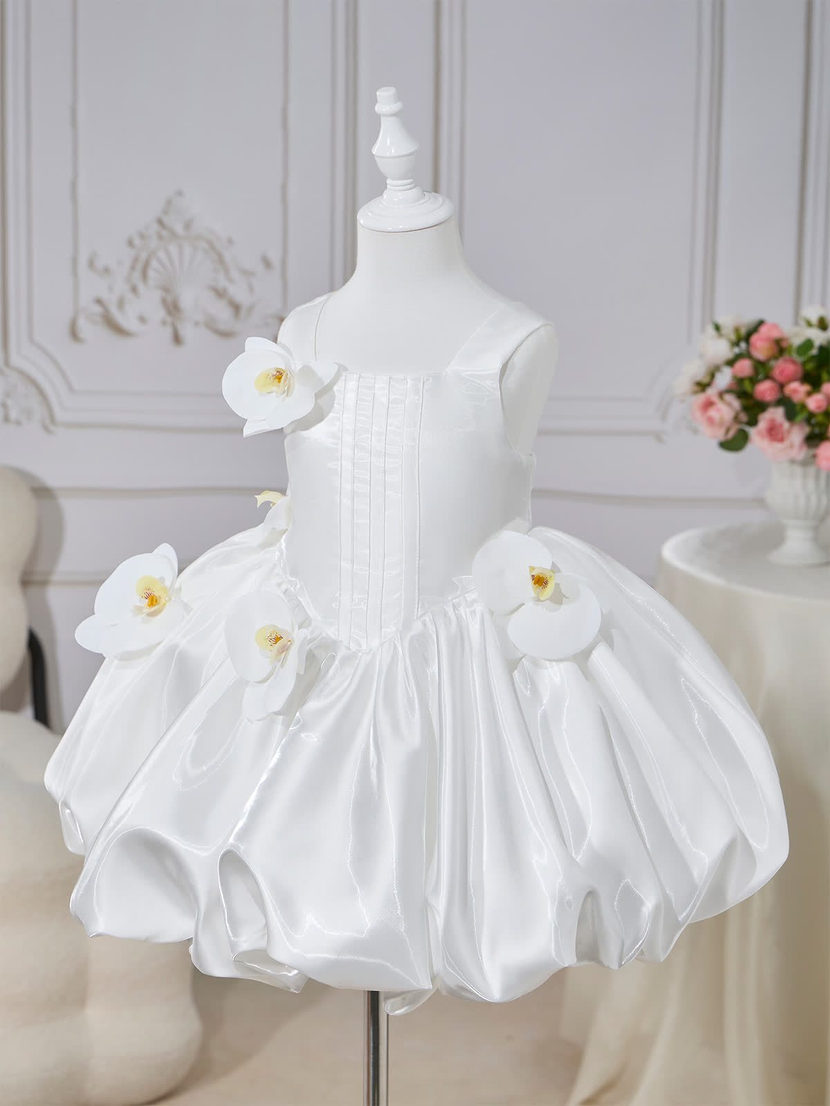 Satin Rosette Sleeveless Short Dresses - image 5