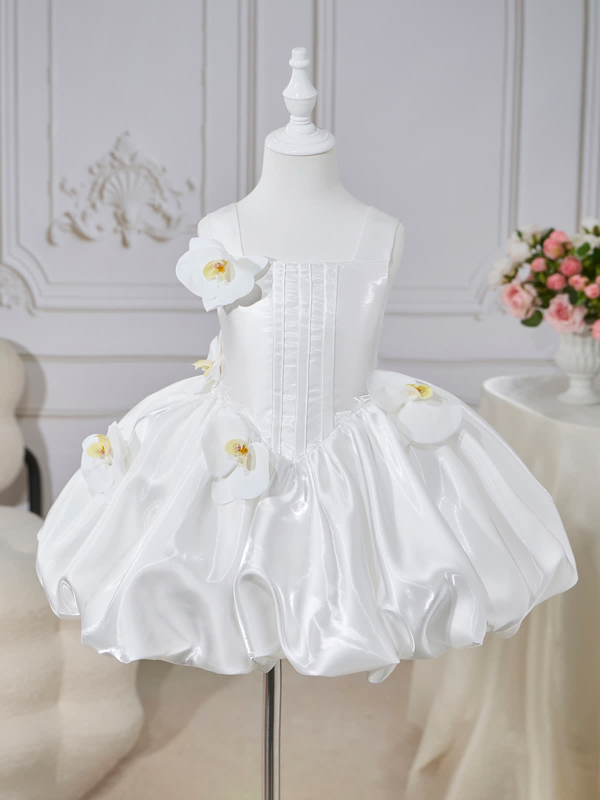 Satin Rosette Sleeveless Short Dresses - image 4