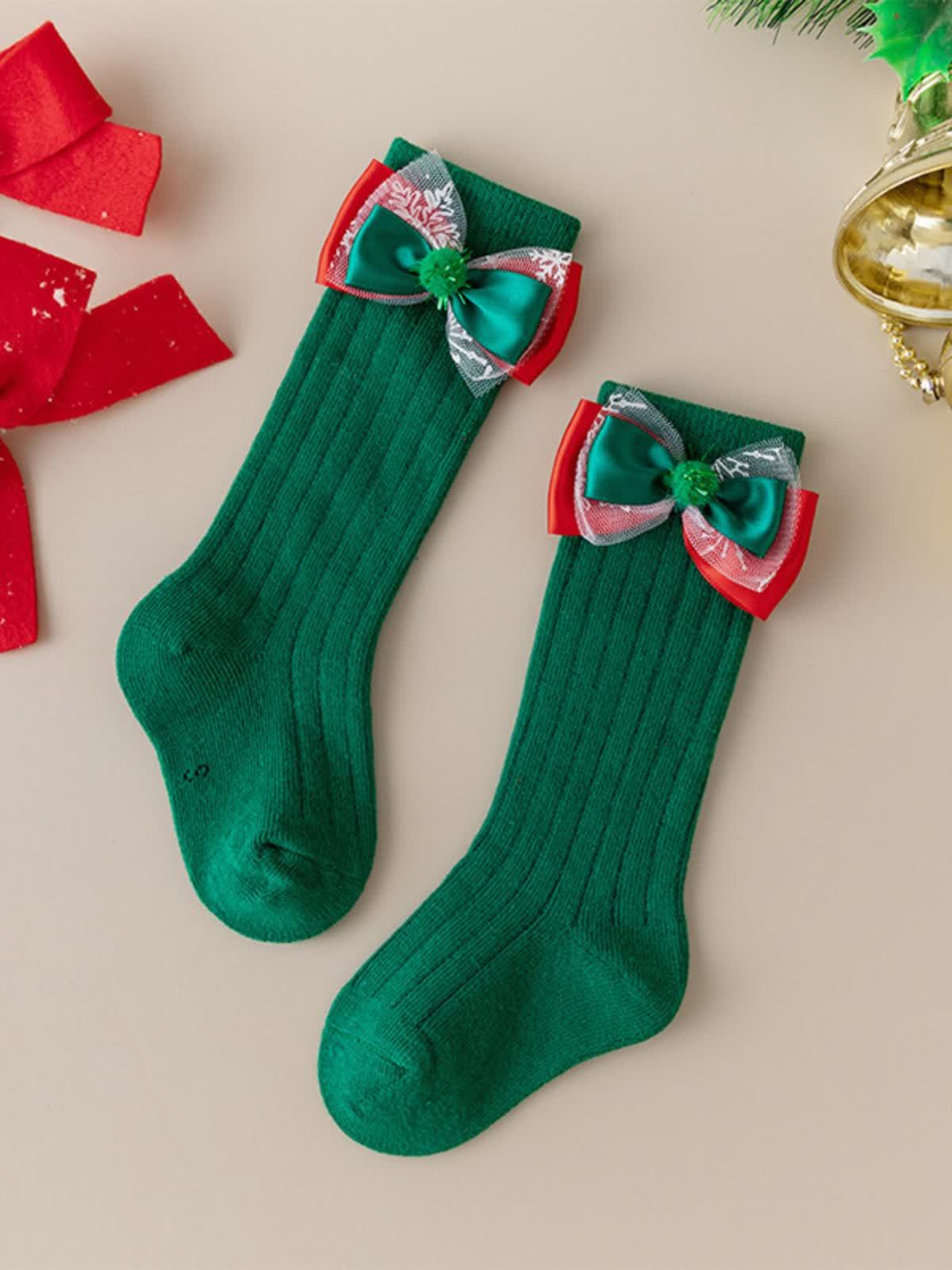 Solid With Bow Socks - Dark Green Plush - 2-4Y - image 2