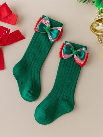 Solid With Bow Socks - Dark Green Plush - 2-4Y - image 2