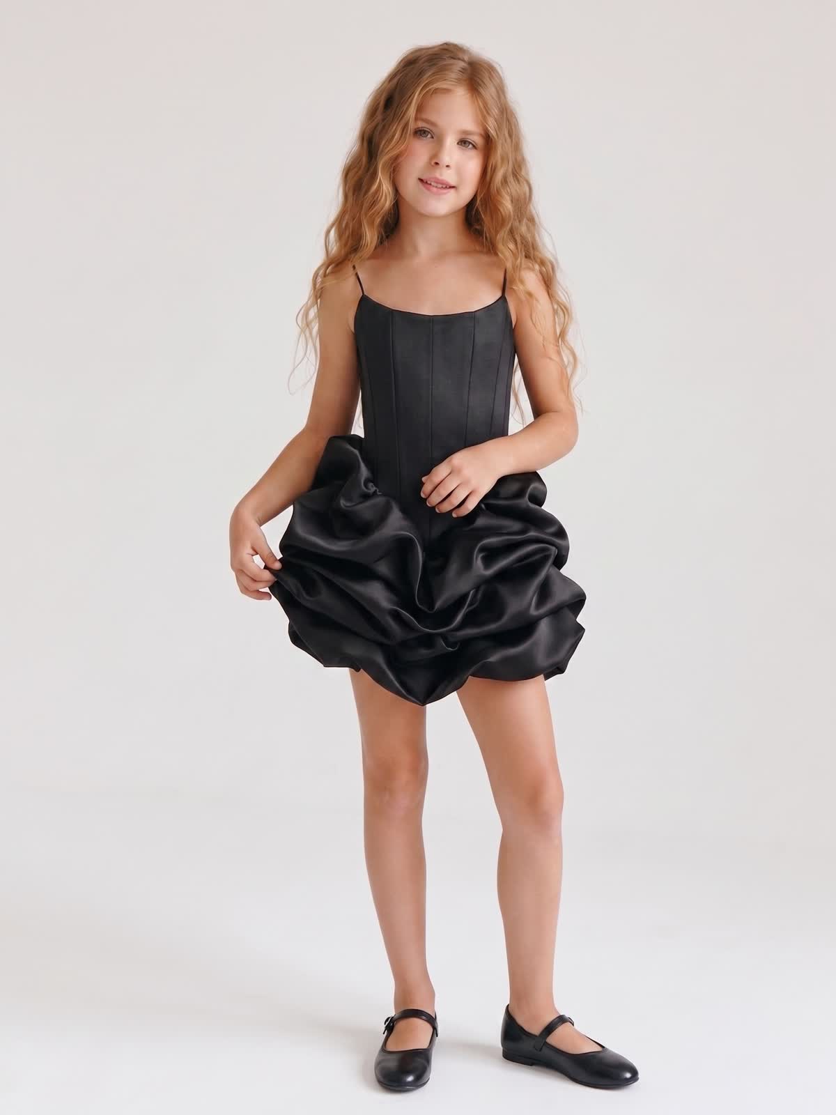 Satin Ruched Sleeveless Short Dresses - Black - 9-10Y - image 9
