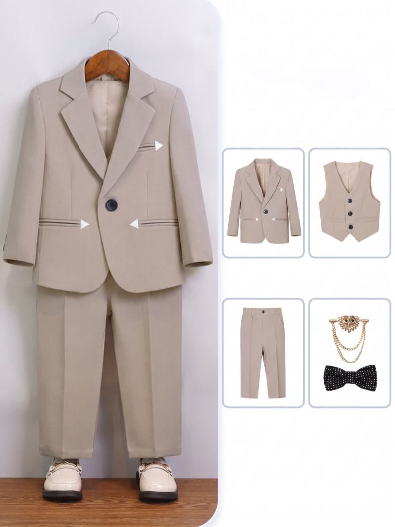Chemical Fiber Blend Bow Long Sleeve Regular Six-piece Formal Suit - Khaki 5-piece Set - 170cm - image 6