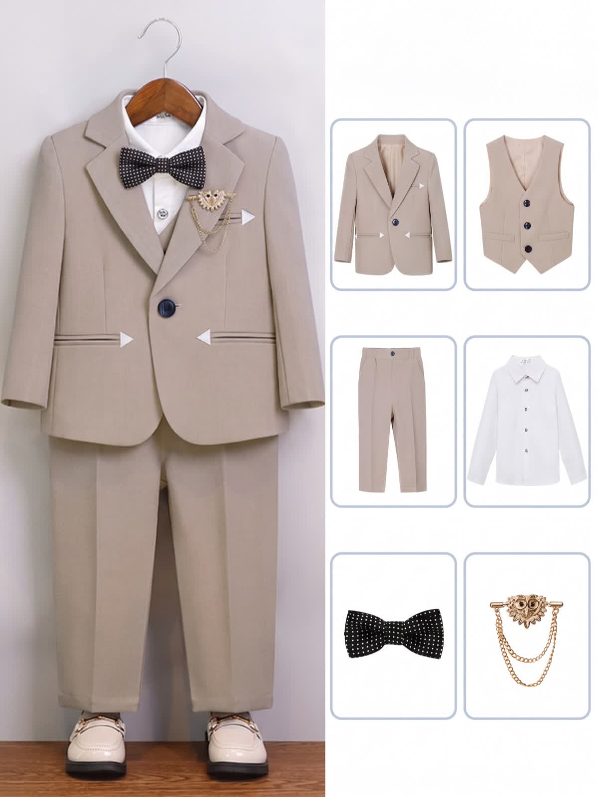 Chemical Fiber Blend Bow Long Sleeve Regular Six-piece Formal Suit - Khaki 6-piece Set - 170cm - image 1