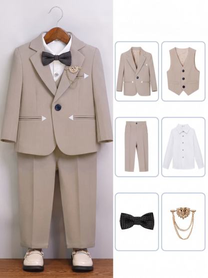 Chemical Fiber Blend Bow Long Sleeve Regular Six-piece Formal Suit - Khaki 6-piece Set - 170cm - image 1