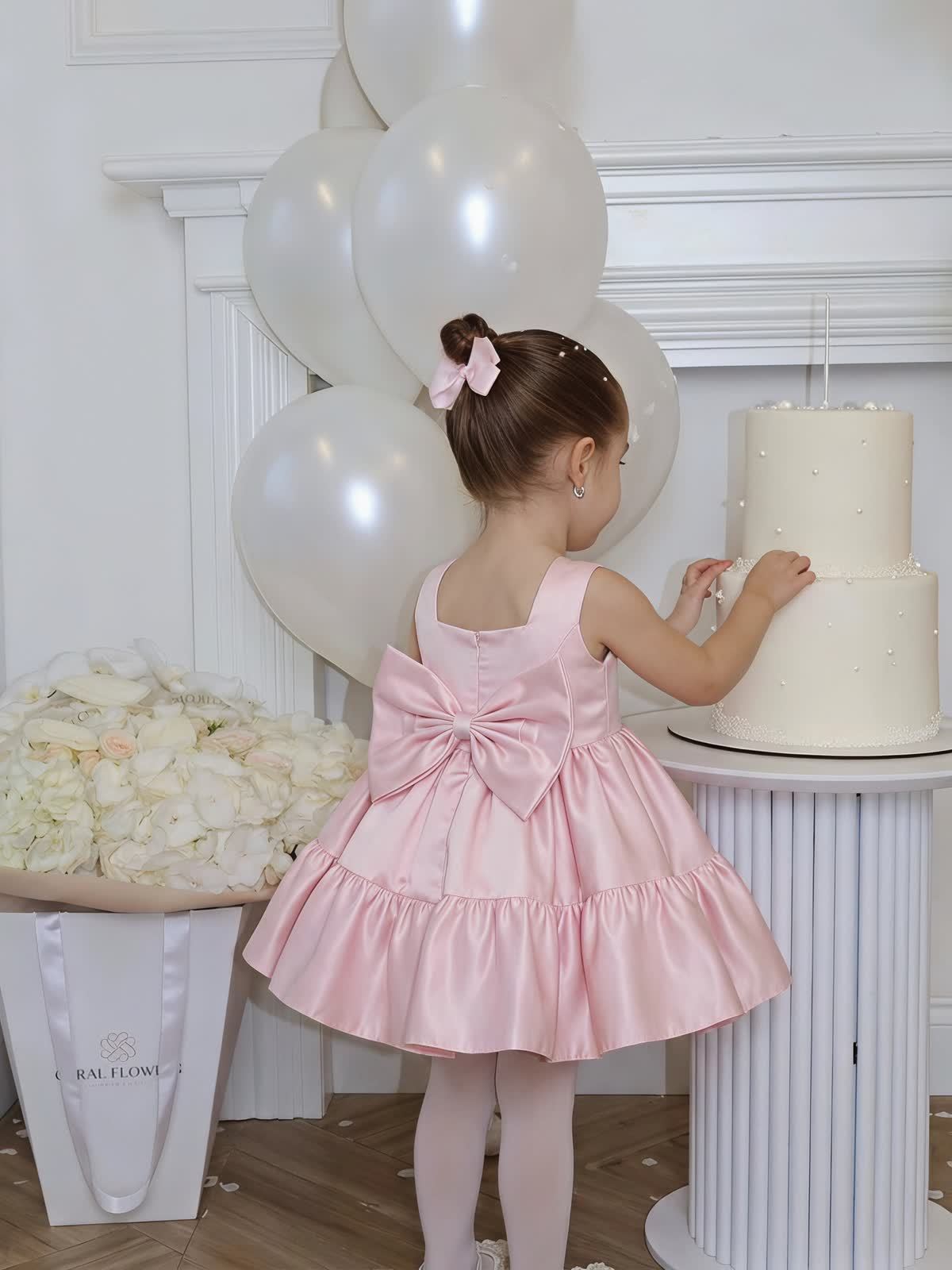 Chemical Fiber Blend Bow Sleeveless Short Dresses - Pink - 2-3Y - image 1