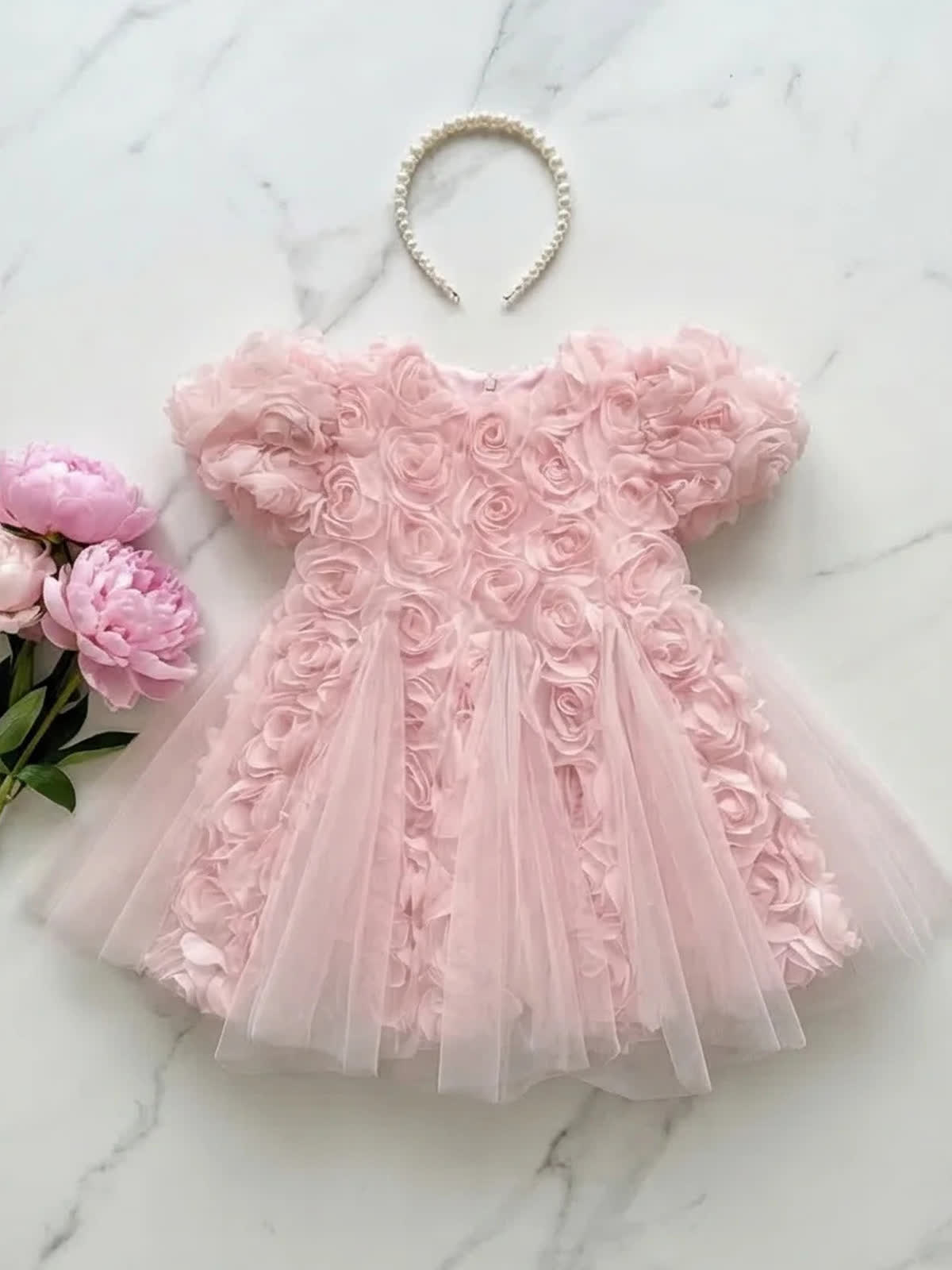 Mesh Rosette Short Sleeve Midi Dresses - image 2