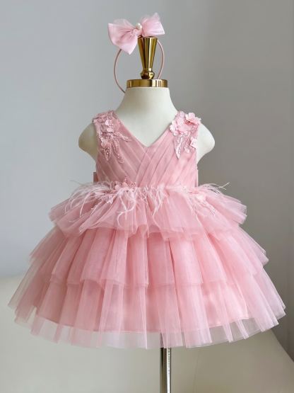 Mesh Rosette Sleeveless Midi Dresses - Pink - 150cm - image 1