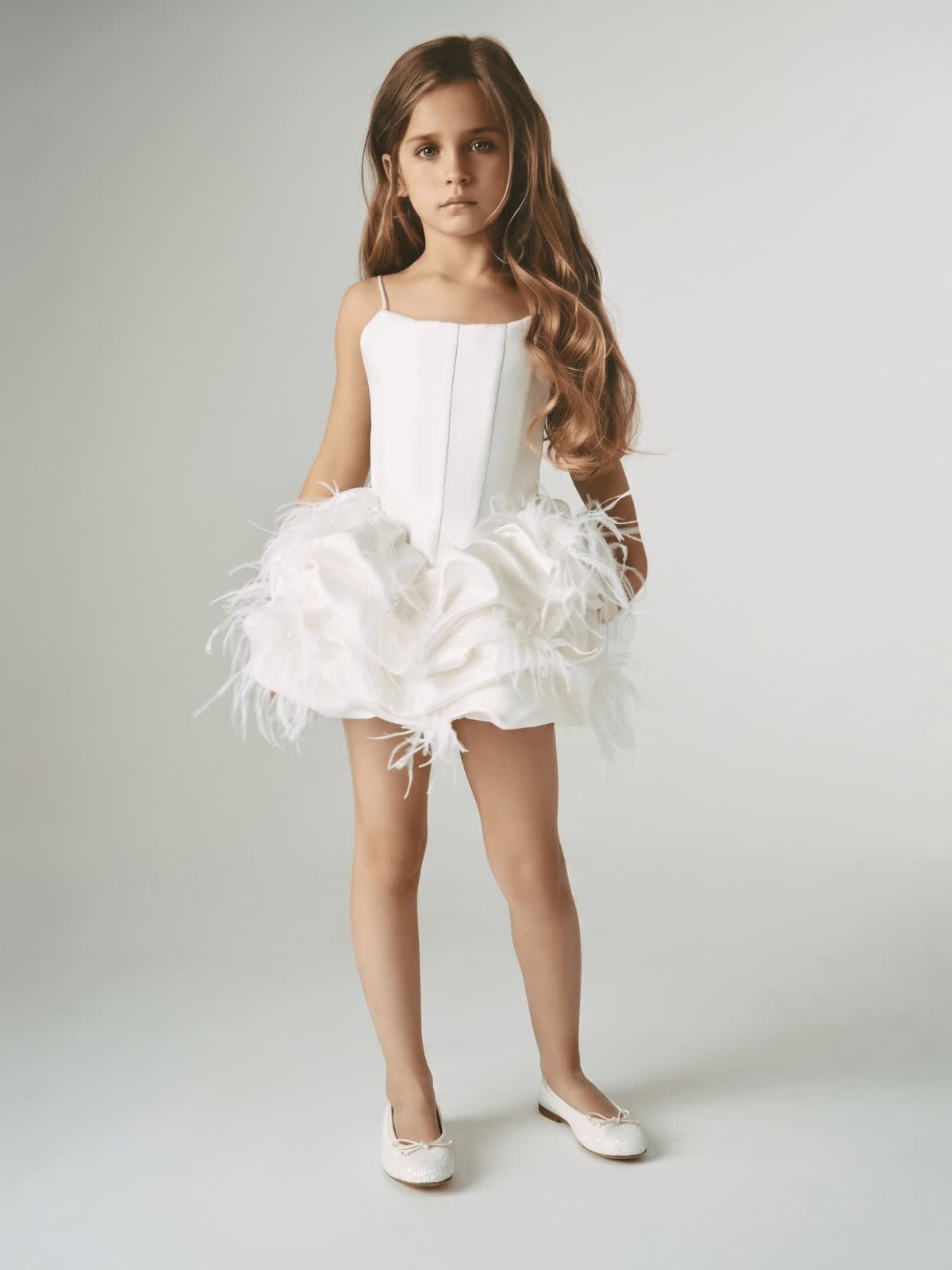Satin Feather-trimmed Sleeveless Short Dresses - image 2