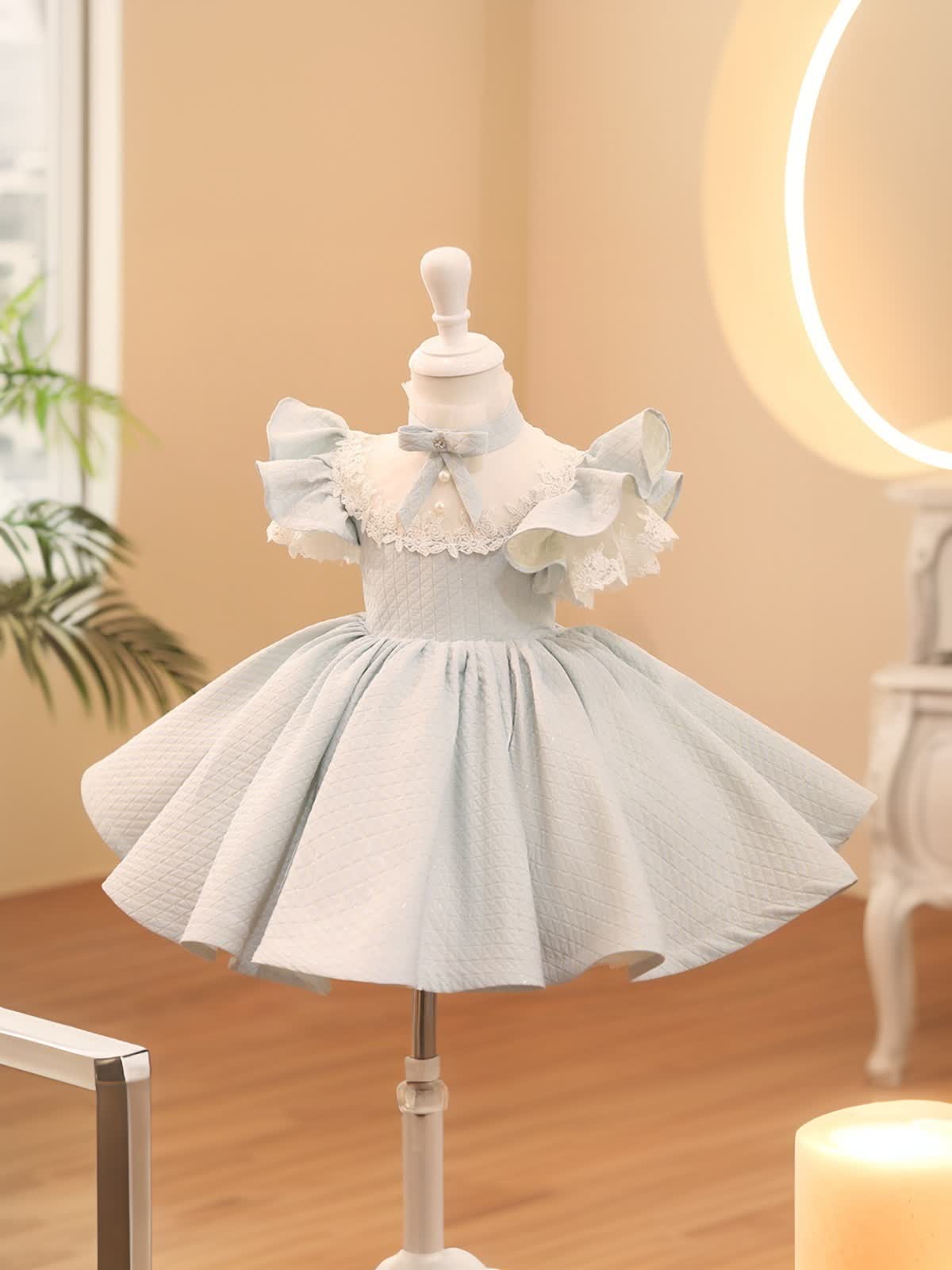 Acetate Bow Short Sleeve Short Dresses - image 3
