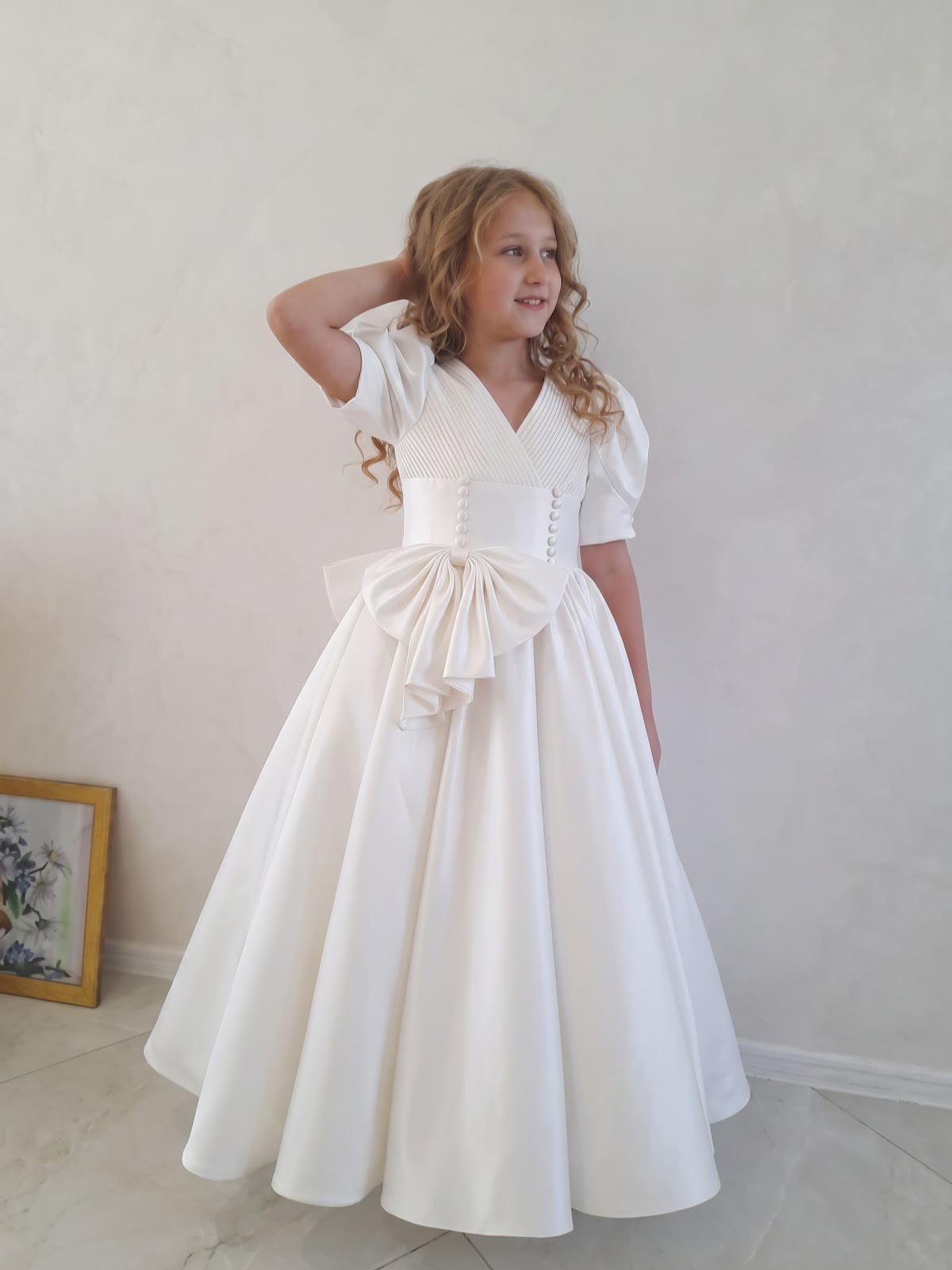 Satin Bow Short Sleeve Maxi Dresses - image 4