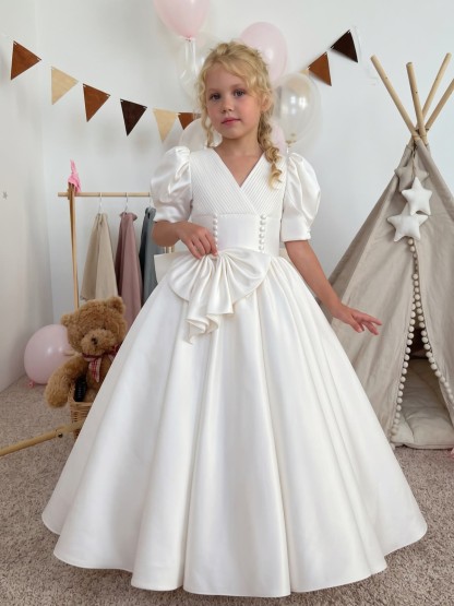 Satin Bow Short Sleeve Maxi Dresses - image 3