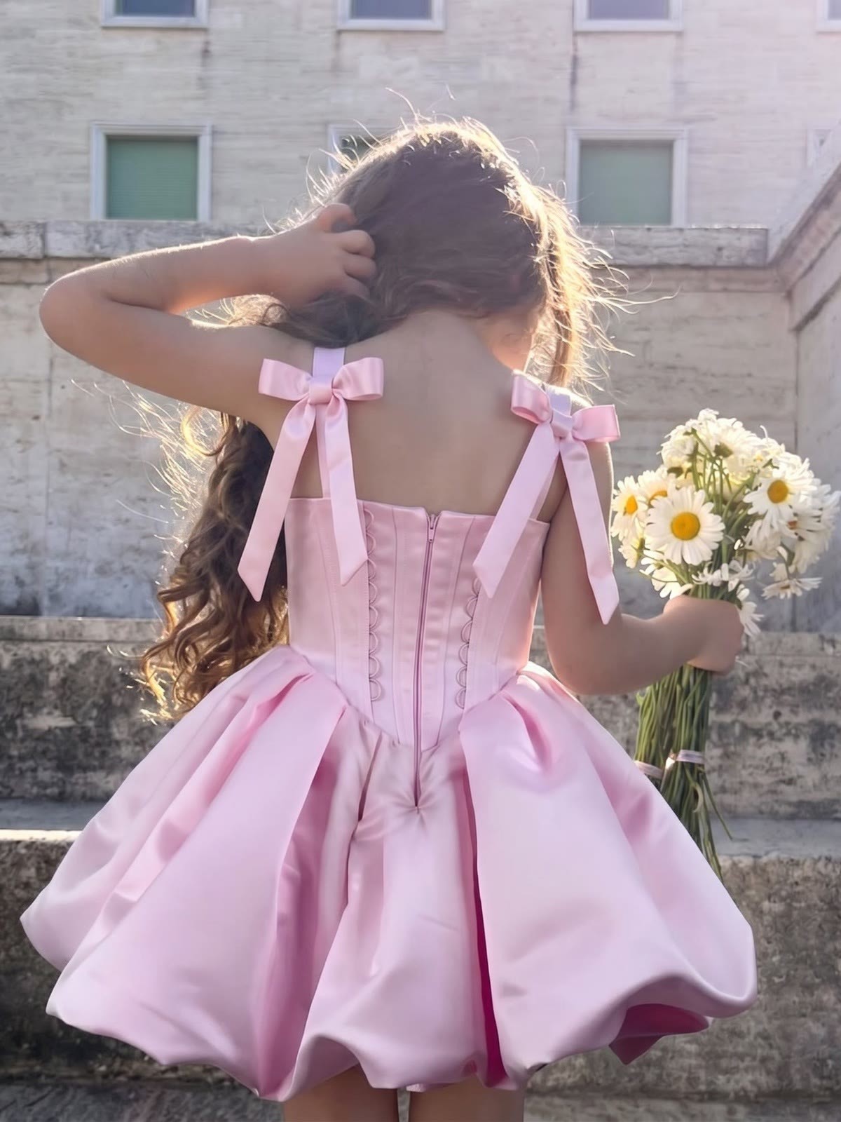 Satin Bow Sleeveless Midi Dresses - Pink - 15-16Y - image 1