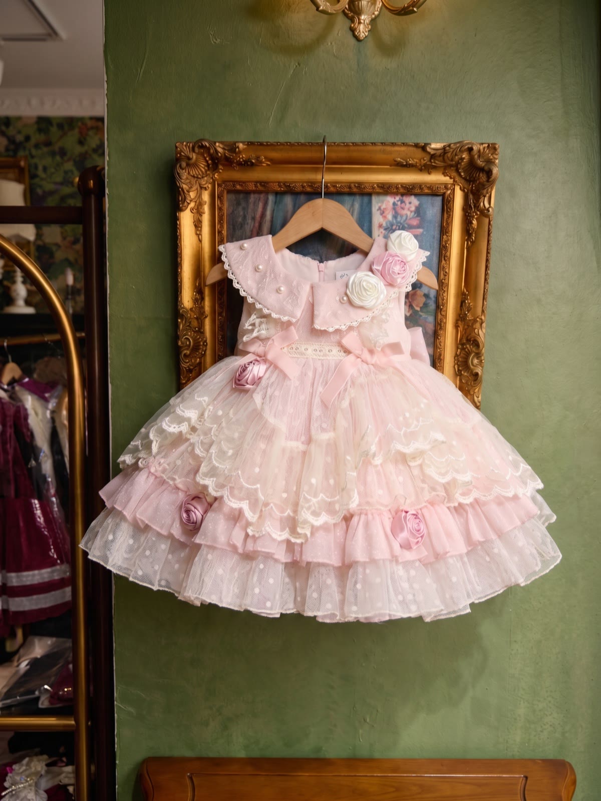 Mesh Rosette  Lace Edge Sleeveless Midi Dresses - Pink - 8-10Y - image 1