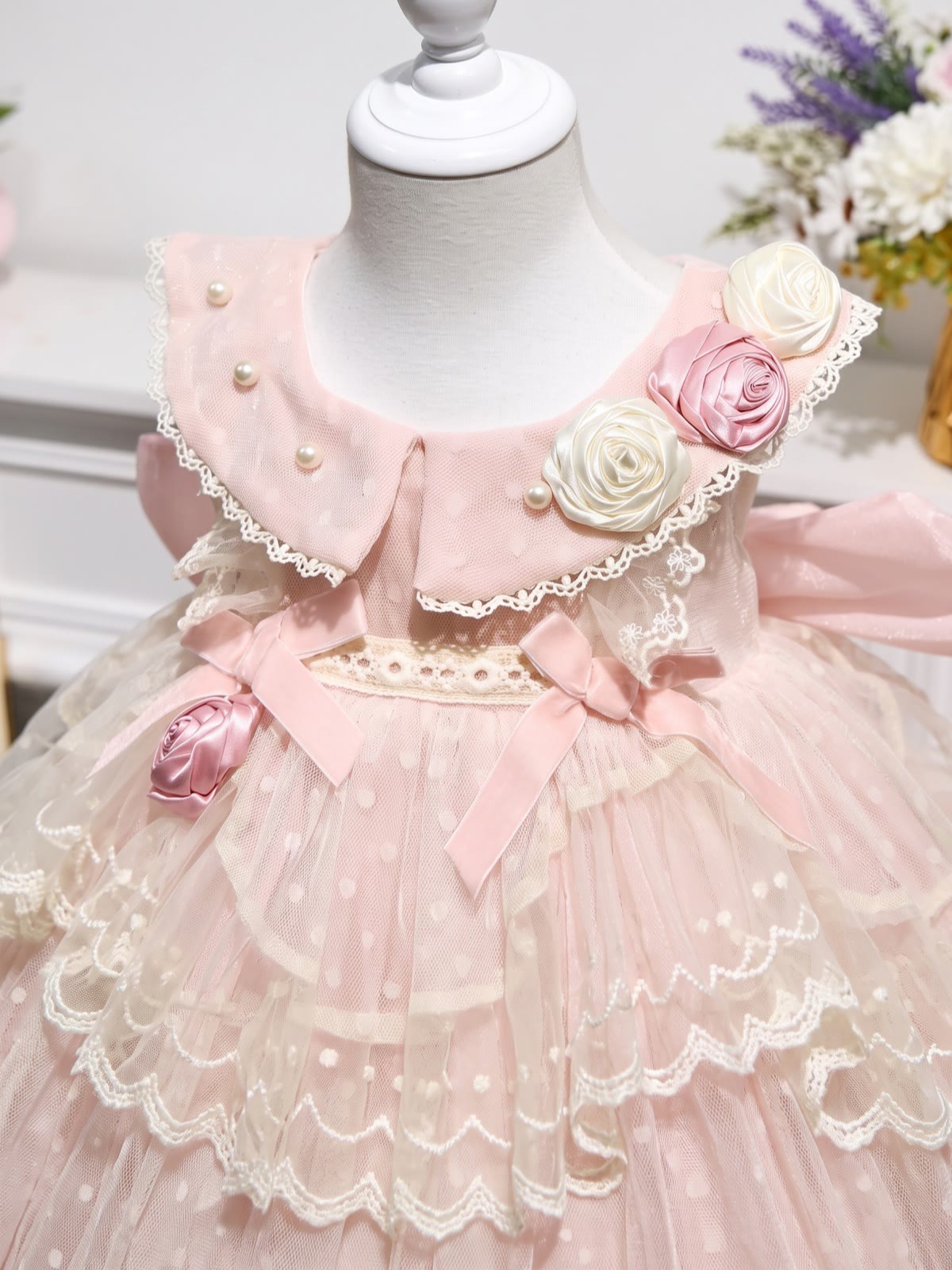 Mesh Rosette  Lace Edge Sleeveless Midi Dresses - image 4