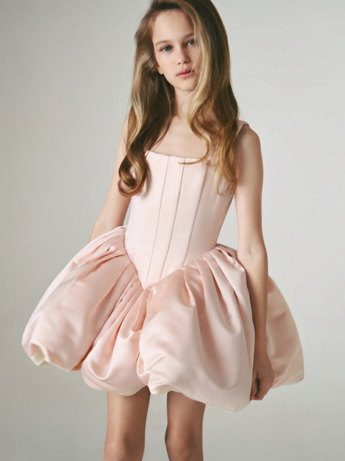 Satin Sleeveless Short Dresses - Champagne Pink - 9-10Y - image 1