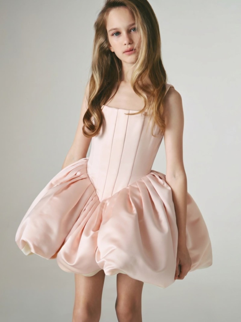 Satin Sleeveless Short Dresses - Champagne Pink - 9-10Y - image 1