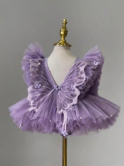 Mesh Flora Pearl Sleeveless Short Dresses - Purple - 5Y - image 1