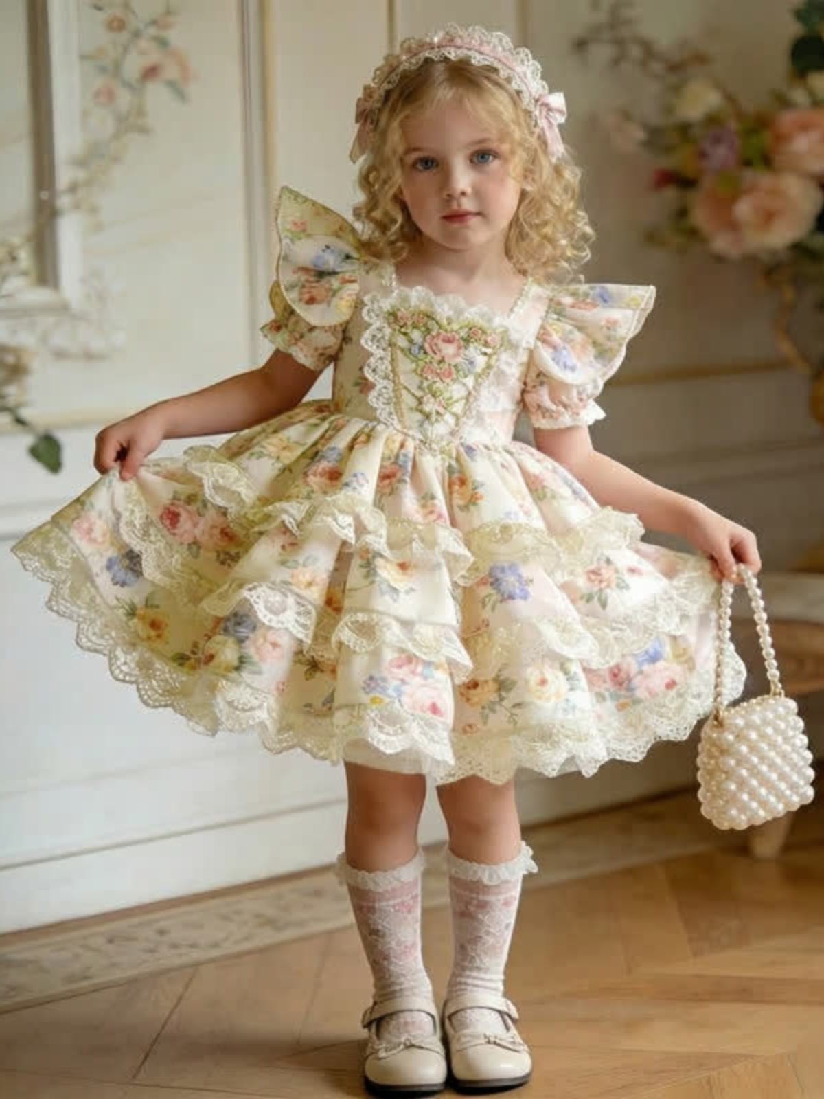Polyester Cotton Lace Edge Short Sleeve Short Dresses - image 5