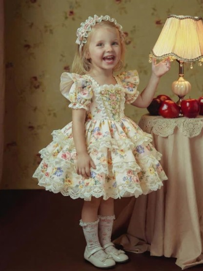 Polyester Cotton Lace Edge Short Sleeve Short Dresses - image 2