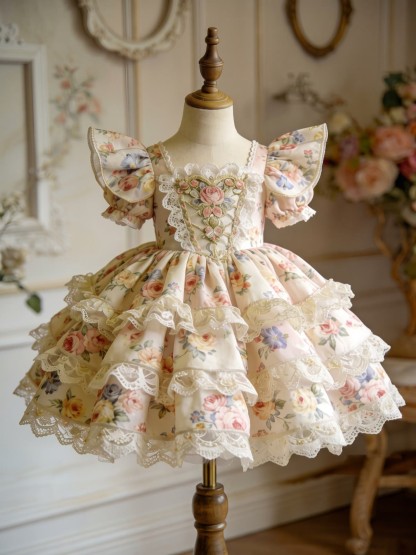 Polyester Cotton Lace Edge Short Sleeve Short Dresses - image 4