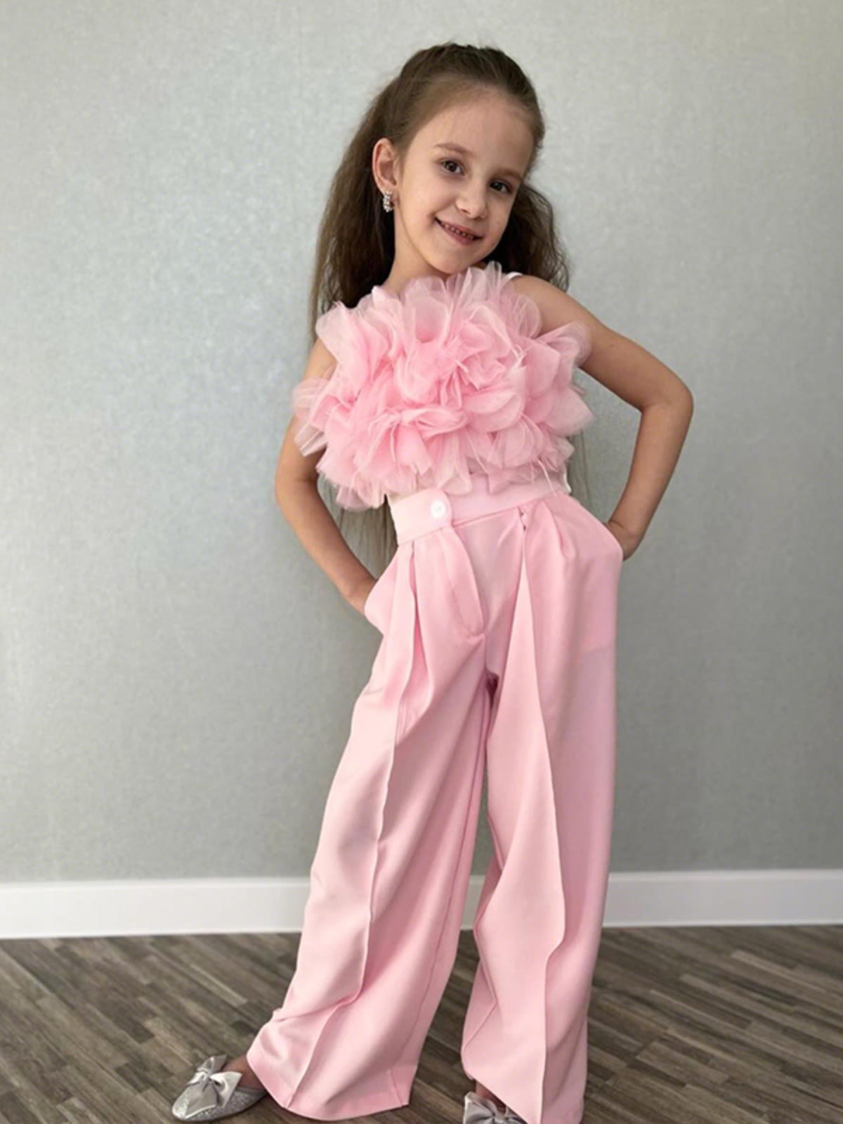 Cotton Folds Sleeveless Regular Two-piece Set - Pink - 7Y - image 1