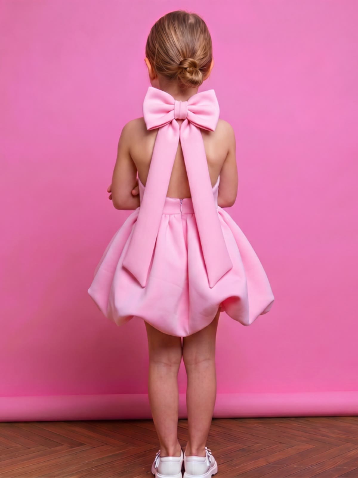 SCUBA KNIT Bow Sleeveless Short Dresses - Pink - 9-10Y - image 1