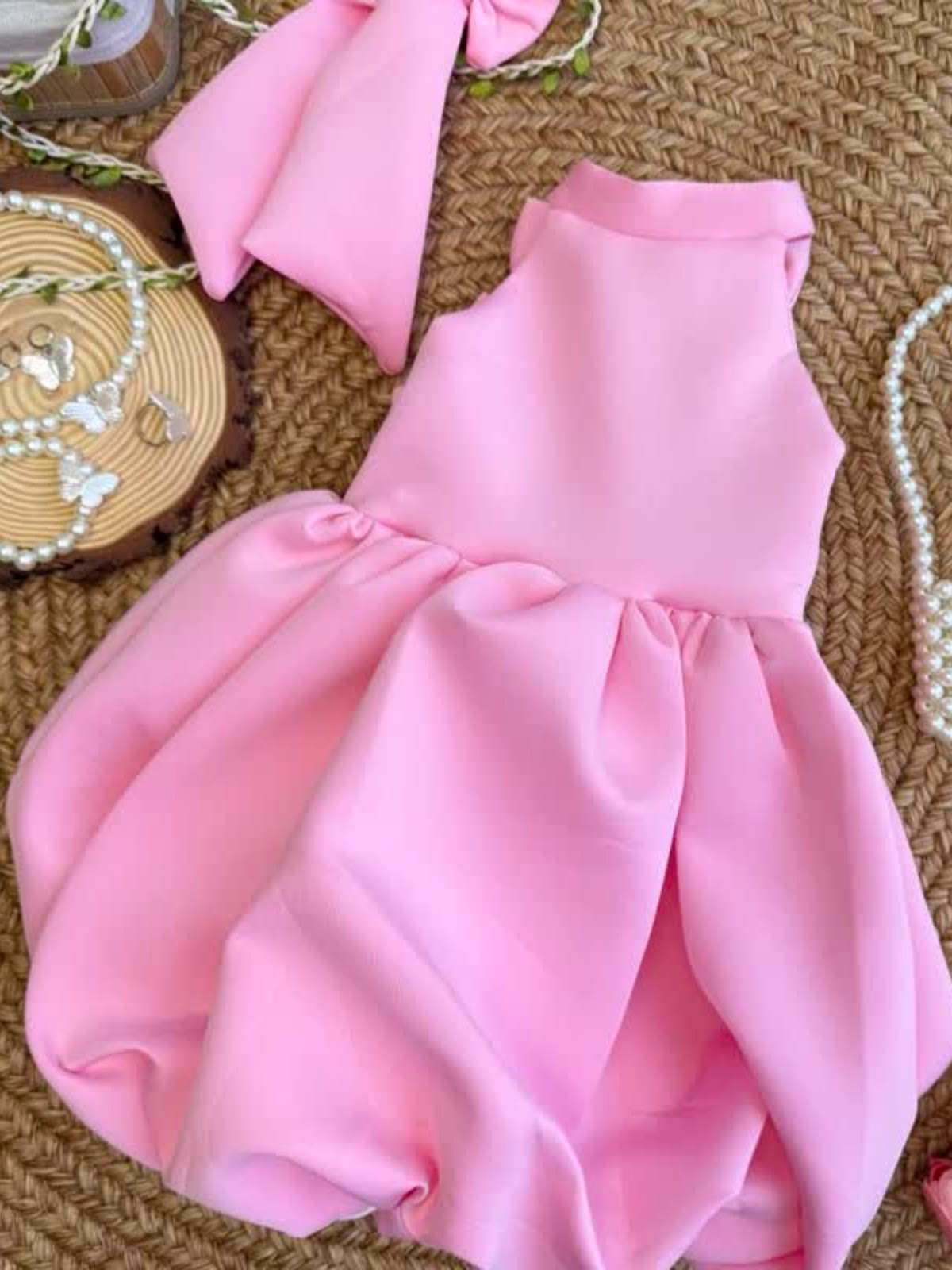 SCUBA KNIT Bow Sleeveless Short Dresses - image 2