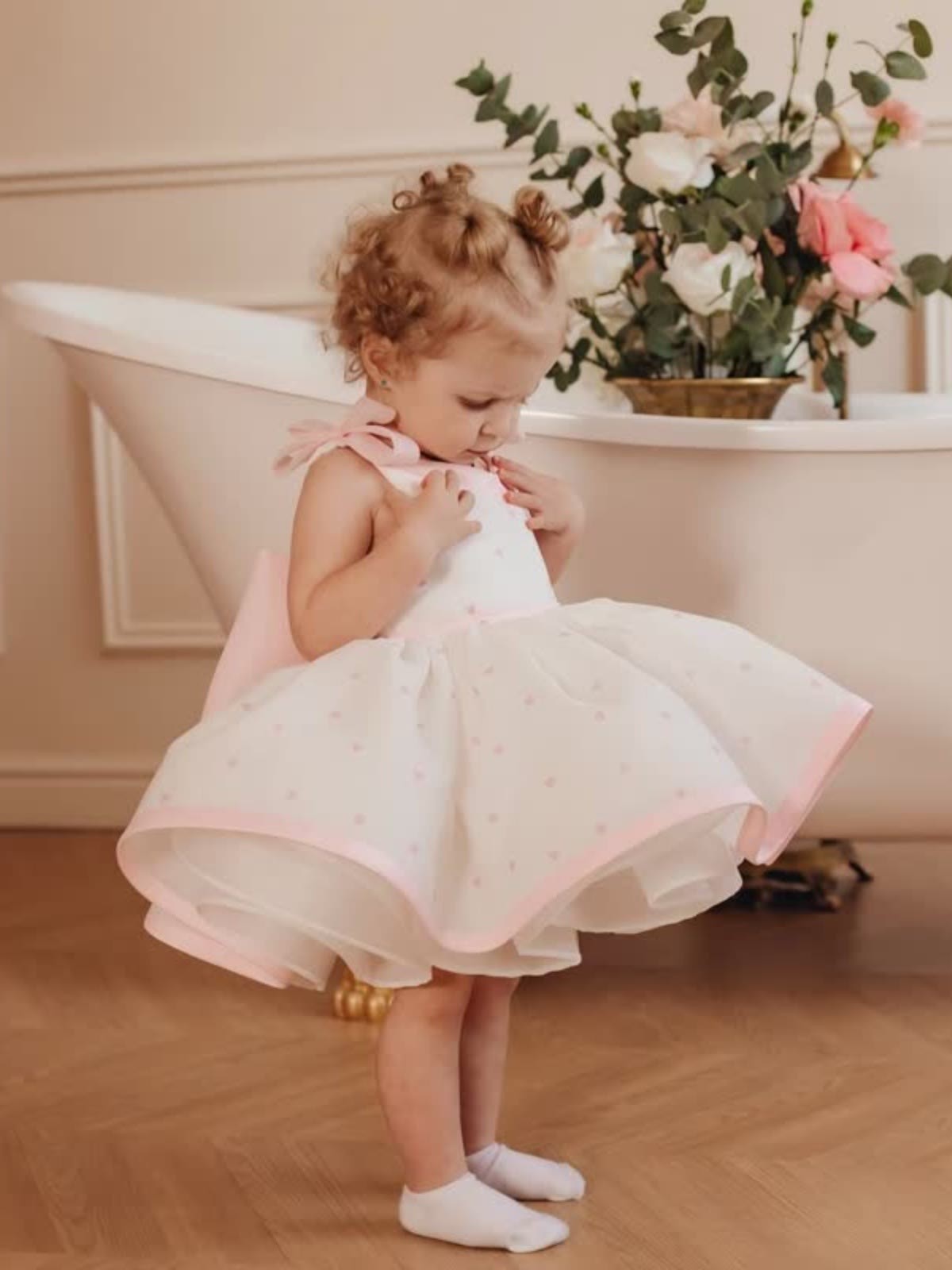 Organza Bow Sleeveless Short Dresses - White - 4Y - image 1