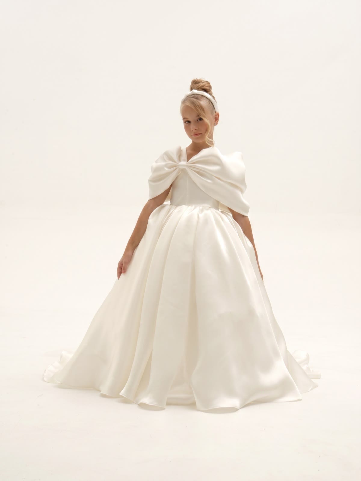 Satin Irregular Craftsmanship Short Sleeve Maxi Dresses - Beige - 9-10Y - image 1