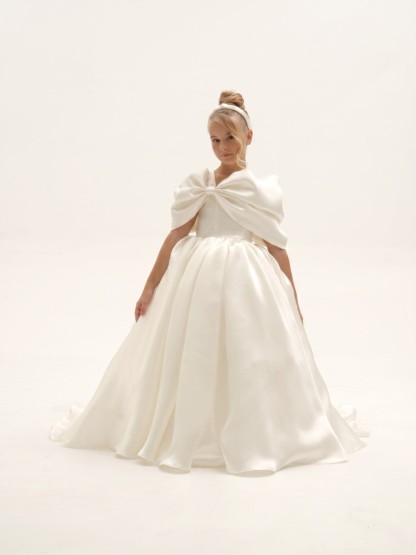 Satin Irregular Craftsmanship Short Sleeve Maxi Dresses - Beige - 9-10Y - image 1