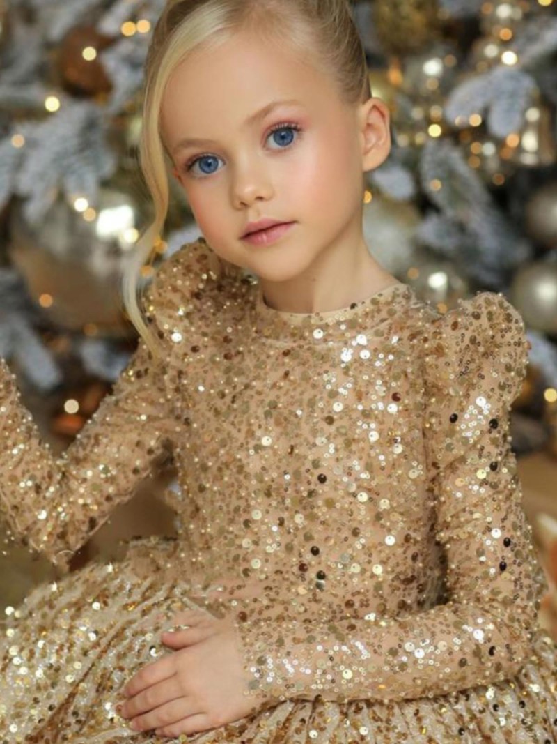 Glitter Bow Long Sleeve Midi Dresses - image 2