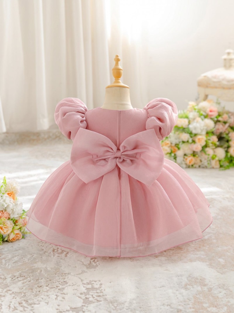 Organza Cotton-Blend Bow Ruched Short Sleeve Regular Dresses - image 2