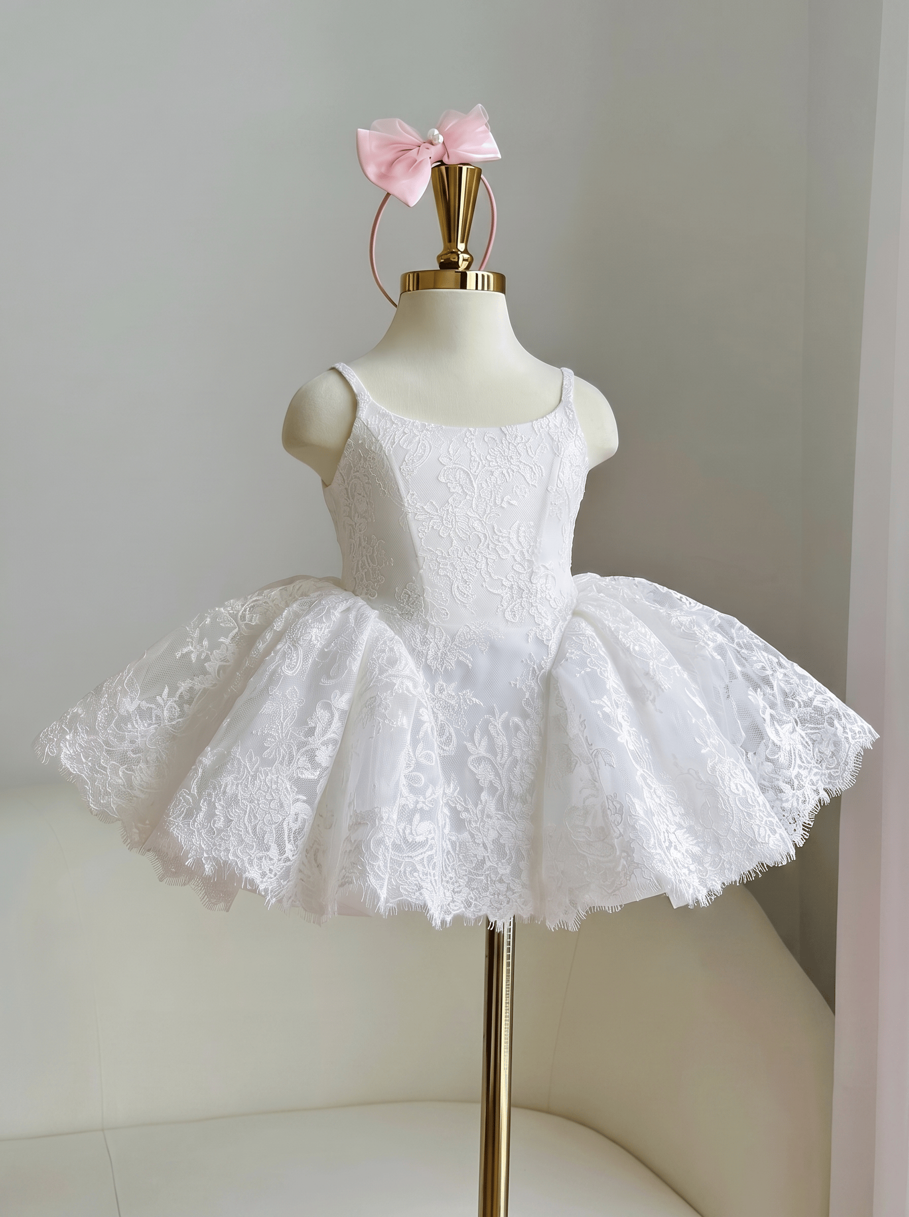 Lace Bow Sleeveless Midi Dresses - White - 10Y - image 1